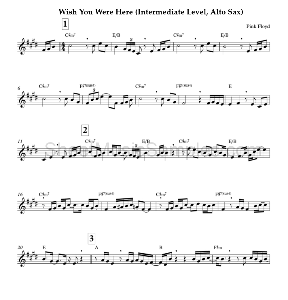 Wish You Were Here (Intermediate Level, Alto Sax)