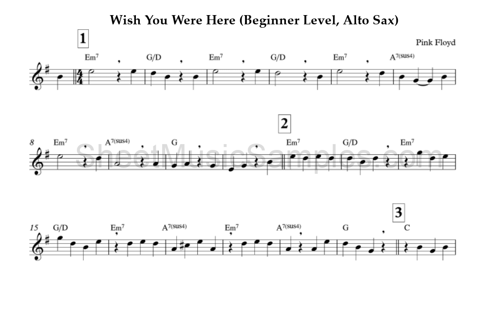 Wish You Were Here (Beginner Level, Alto Sax)