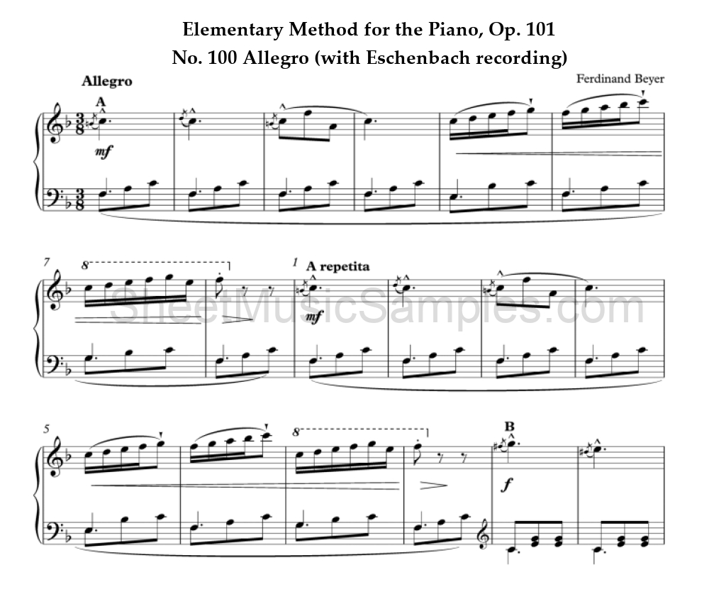 Elementary Method for the Piano, Op. 101 - No. 100 Allegro (with Eschenbach recording)