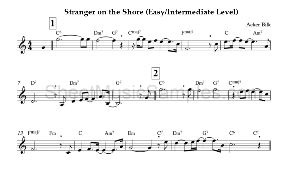 Stranger on the Shore (Easy/Intermediate Level)