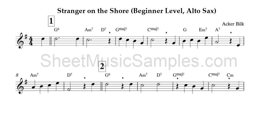 Stranger on the Shore (Beginner Level, Alto Sax)