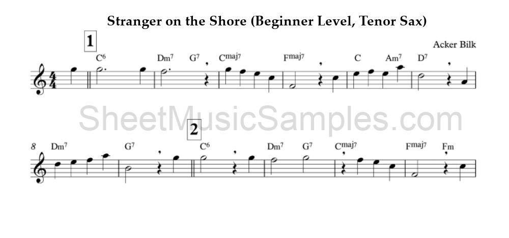 Stranger on the Shore (Beginner Level, Tenor Sax)