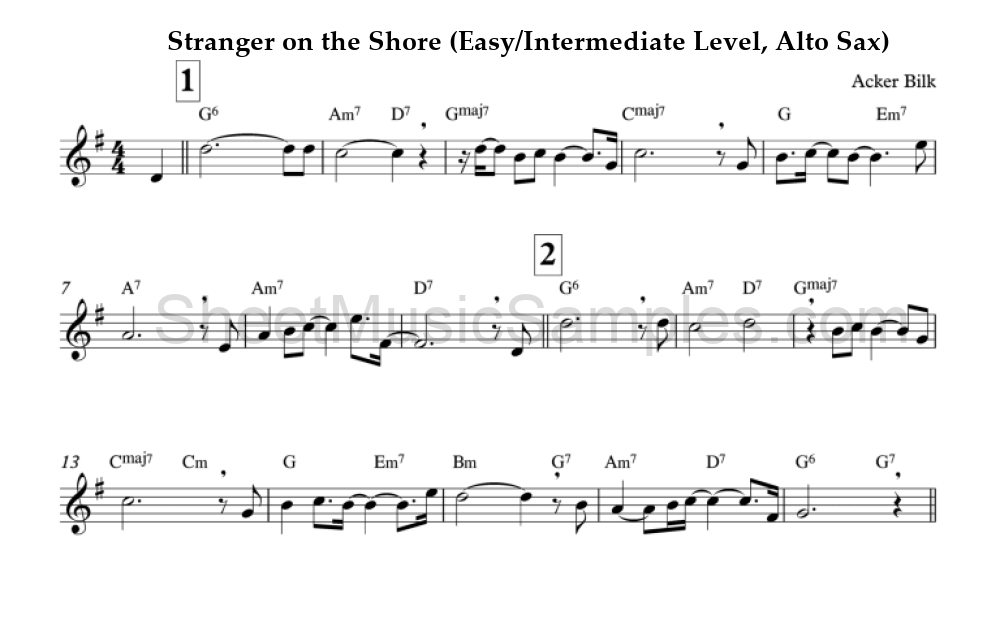 Stranger on the Shore (Easy/Intermediate Level, Alto Sax)