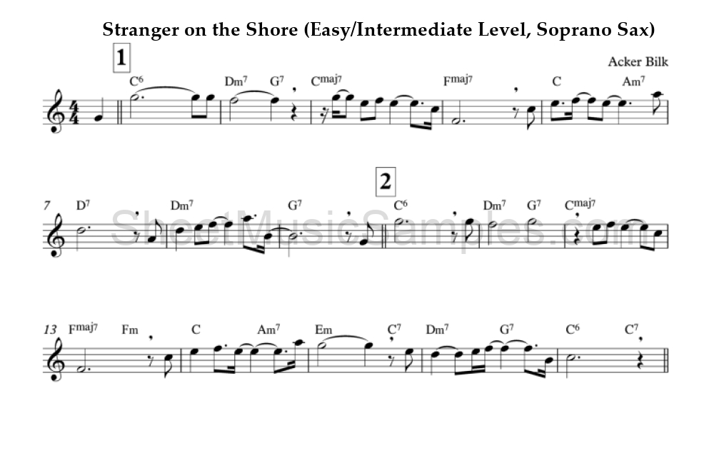 Stranger on the Shore (Easy/Intermediate Level, Soprano Sax)