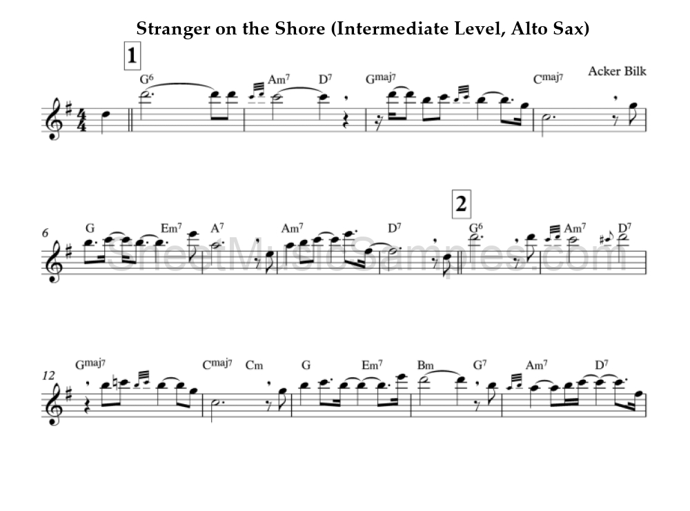 Stranger on the Shore (Intermediate Level, Alto Sax)