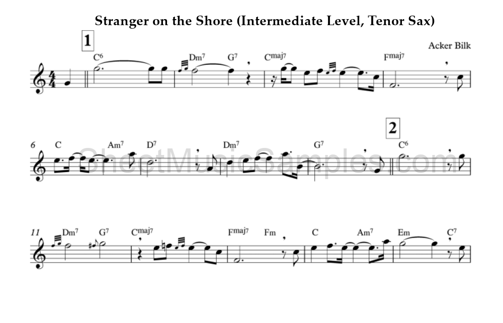 Stranger on the Shore (Intermediate Level, Tenor Sax)