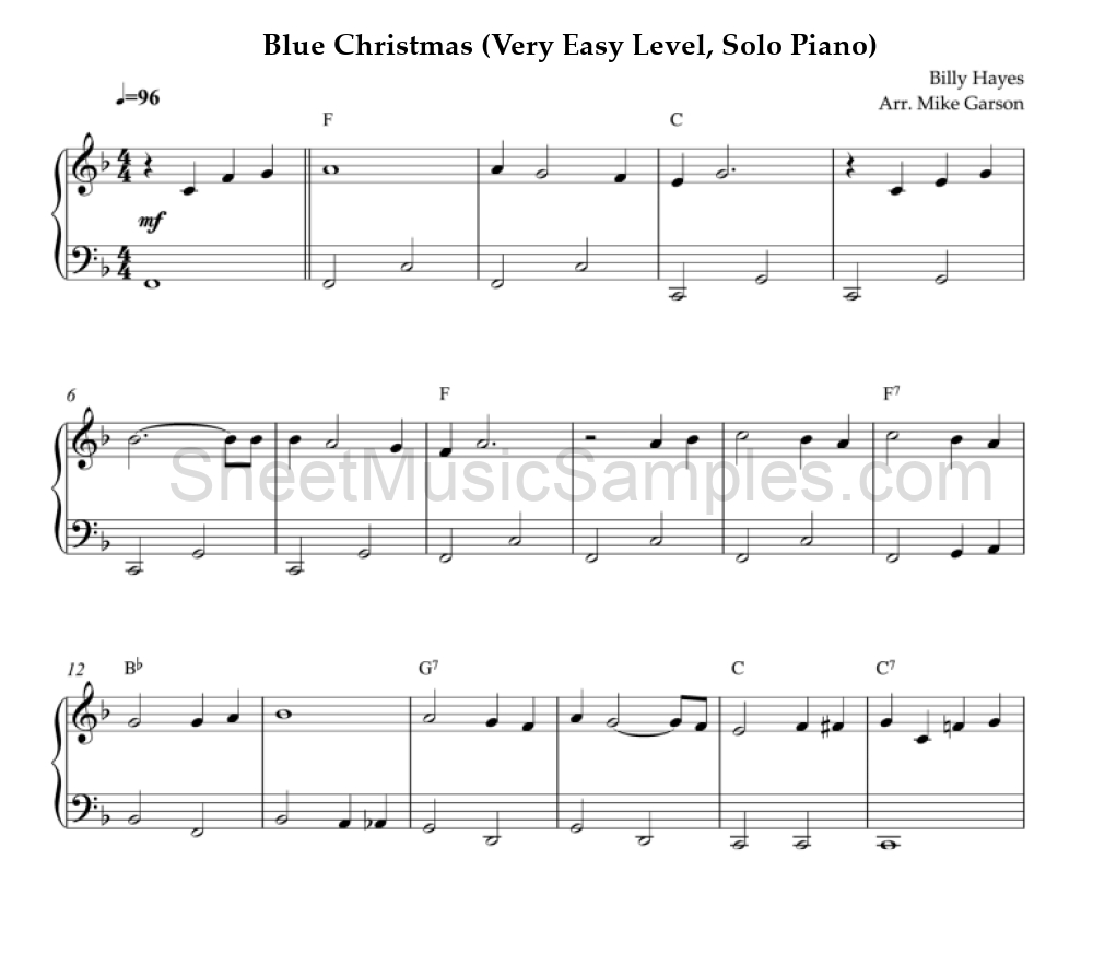 Blue Christmas (Very Easy Level, Solo Piano)