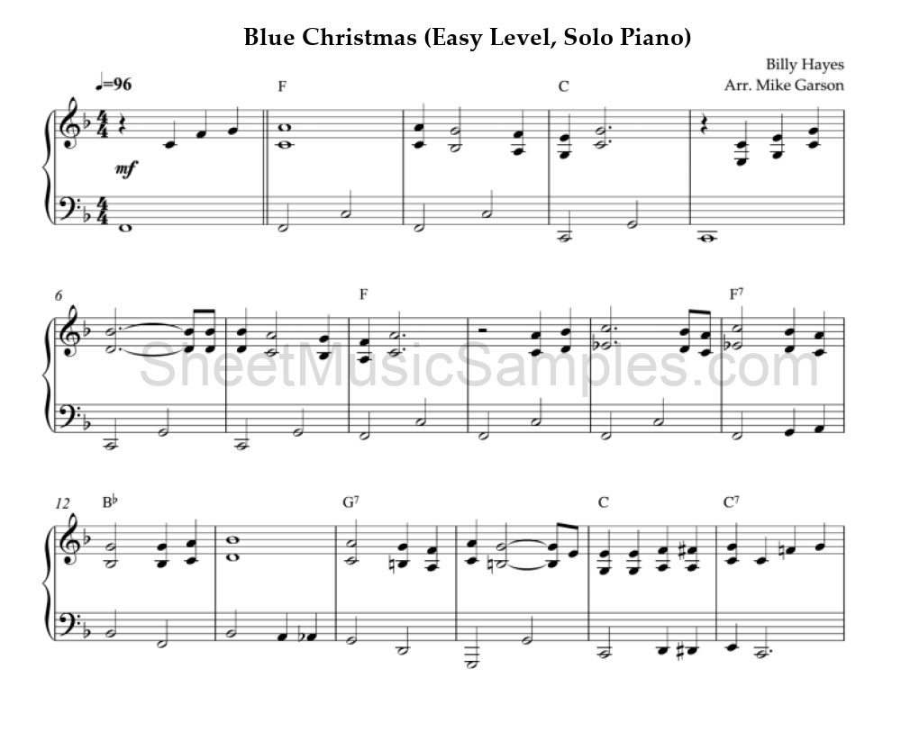 Blue Christmas (Easy Level, Solo Piano)