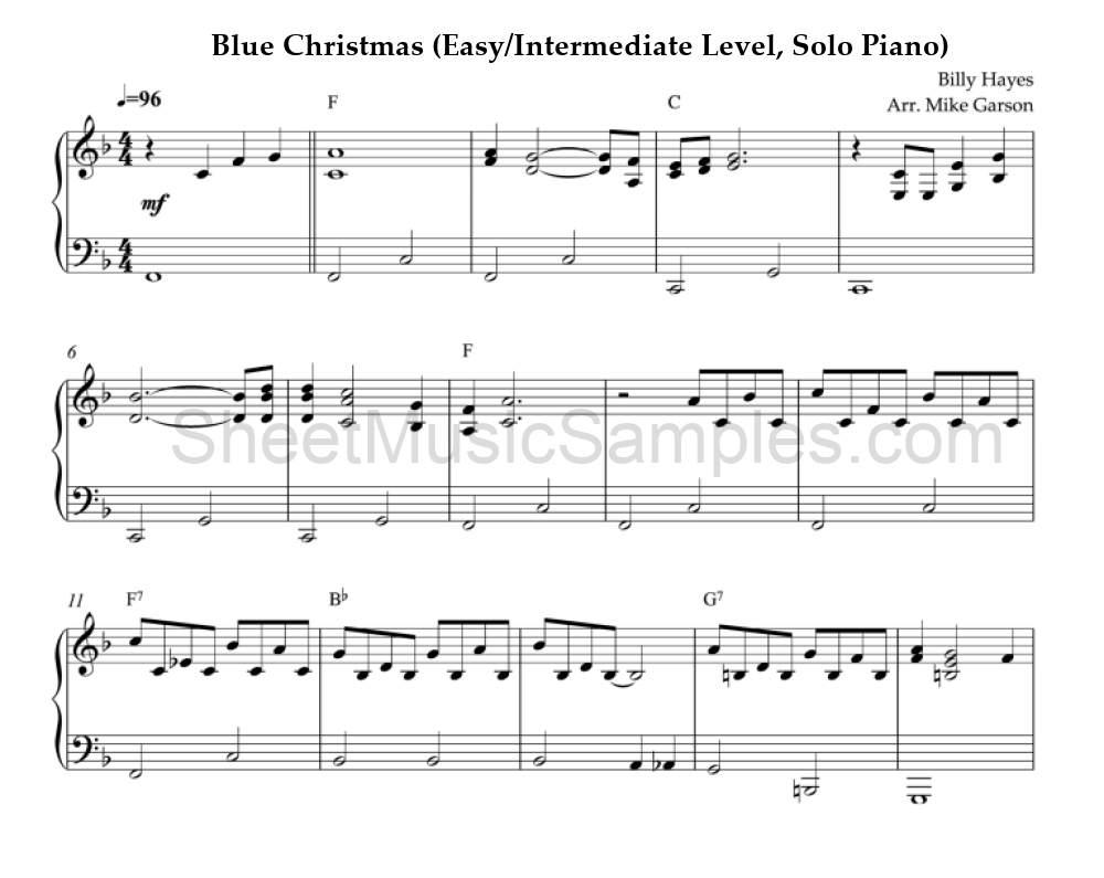 Blue Christmas (Easy/Intermediate Level, Solo Piano)