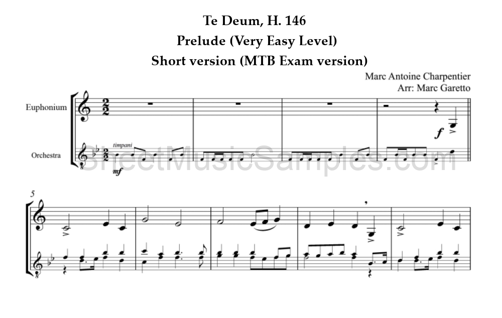 Te Deum, H. 146 - Prelude (Very Easy Level) - Short version (MTB Exam version)