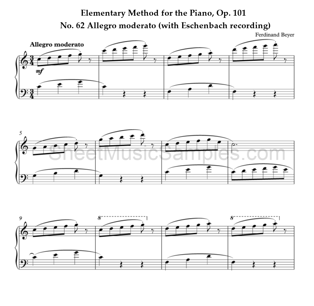 Elementary Method for the Piano, Op. 101 - No. 62 Allegro moderato (with Eschenbach recording)