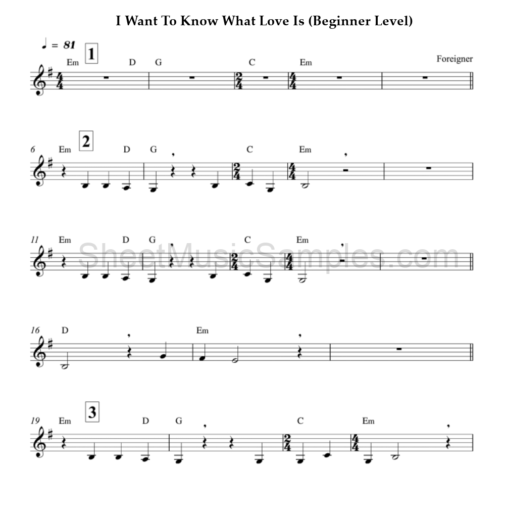 I Want To Know What Love Is (Beginner Level)