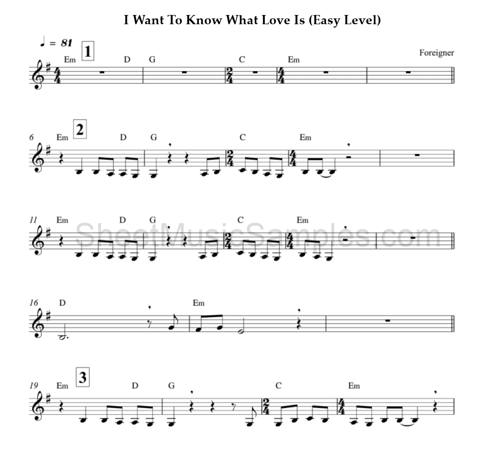 I Want To Know What Love Is (Easy Level)