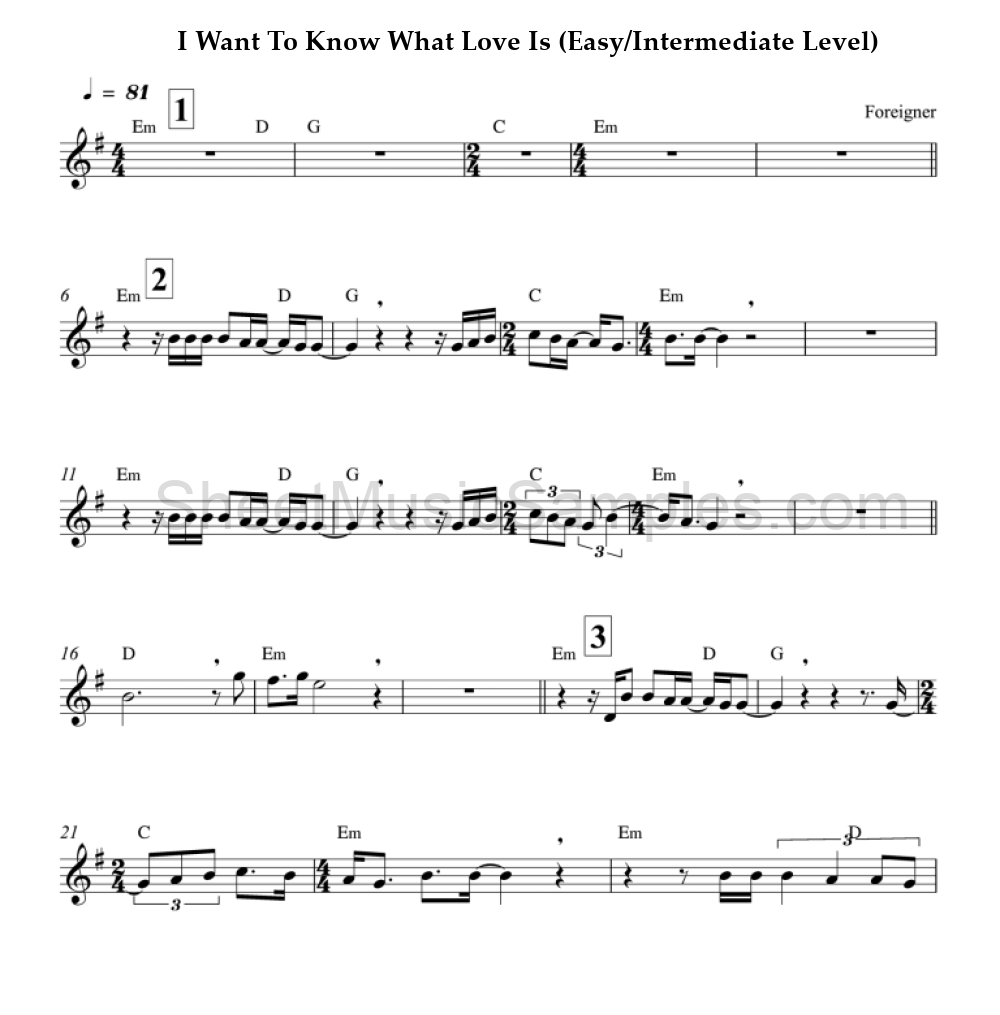 I Want To Know What Love Is (Easy/Intermediate Level)