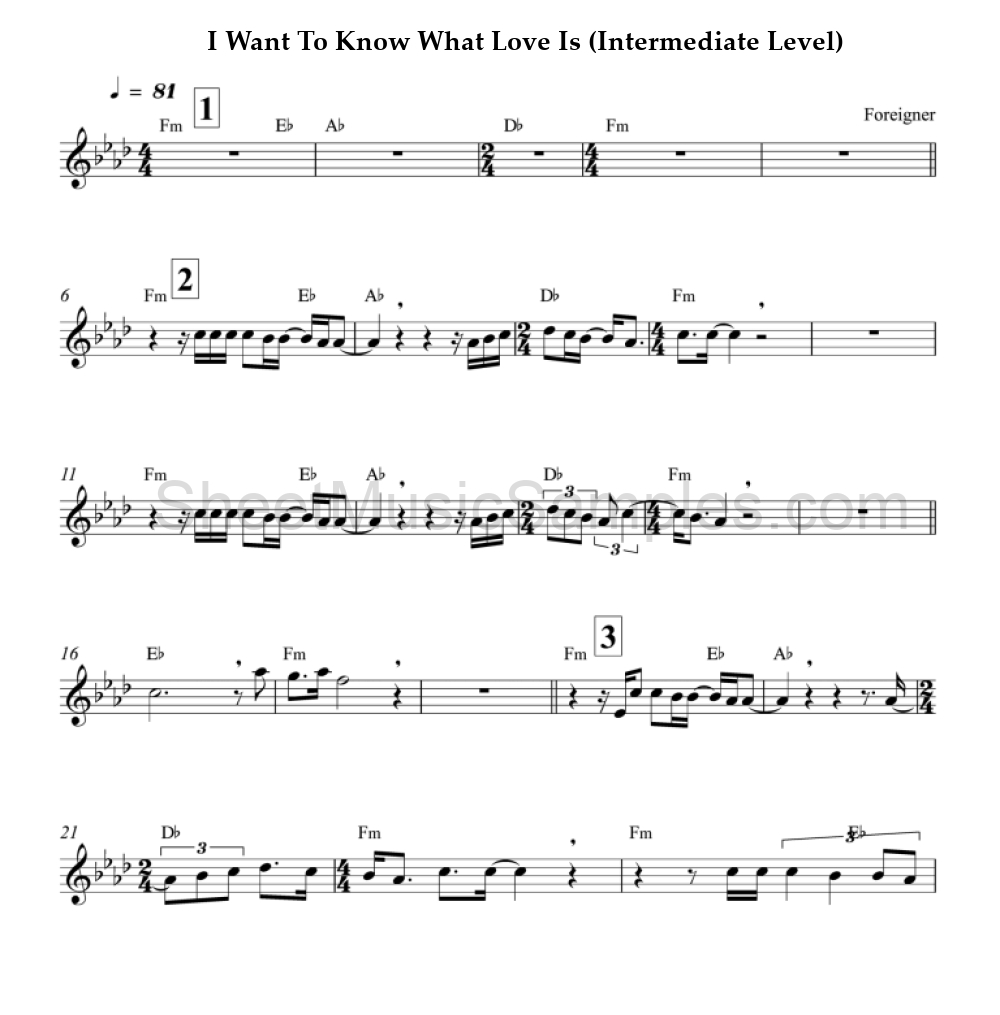 I Want To Know What Love Is (Intermediate Level)