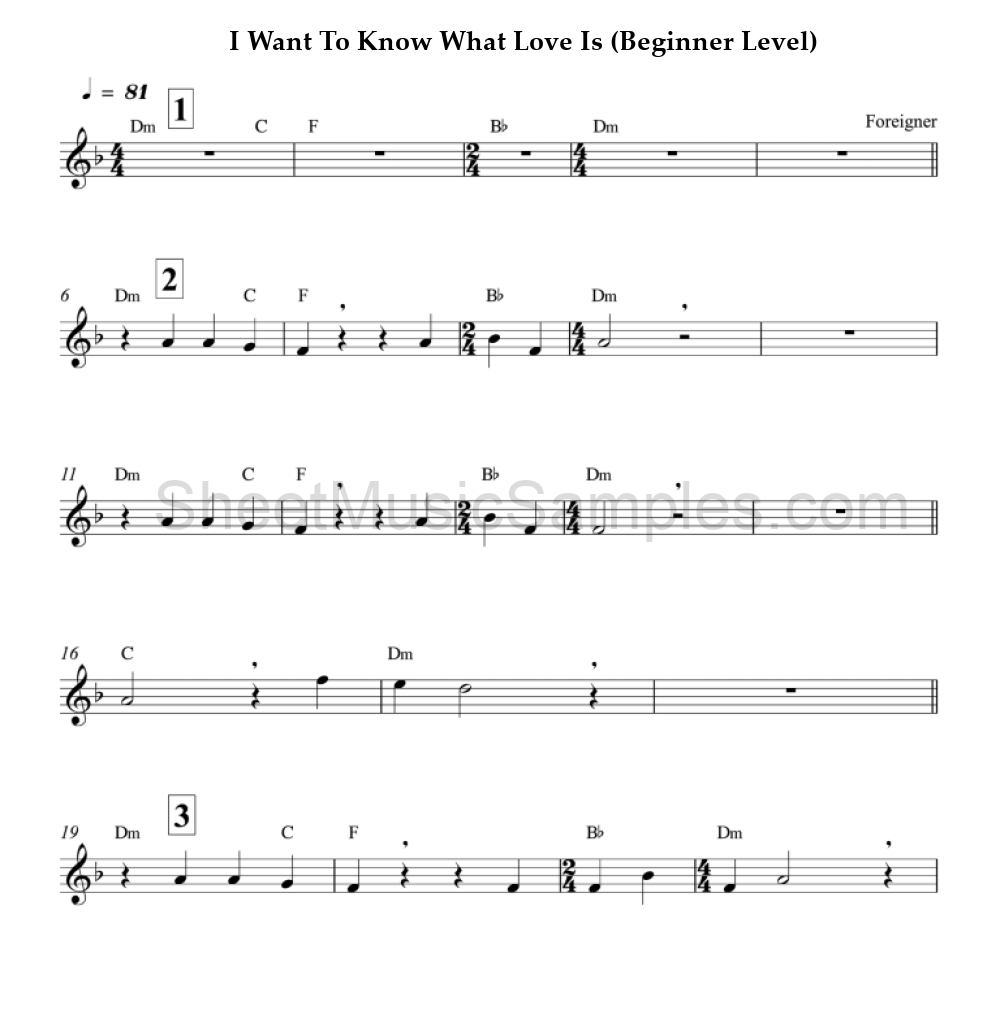 I Want To Know What Love Is (Beginner Level)