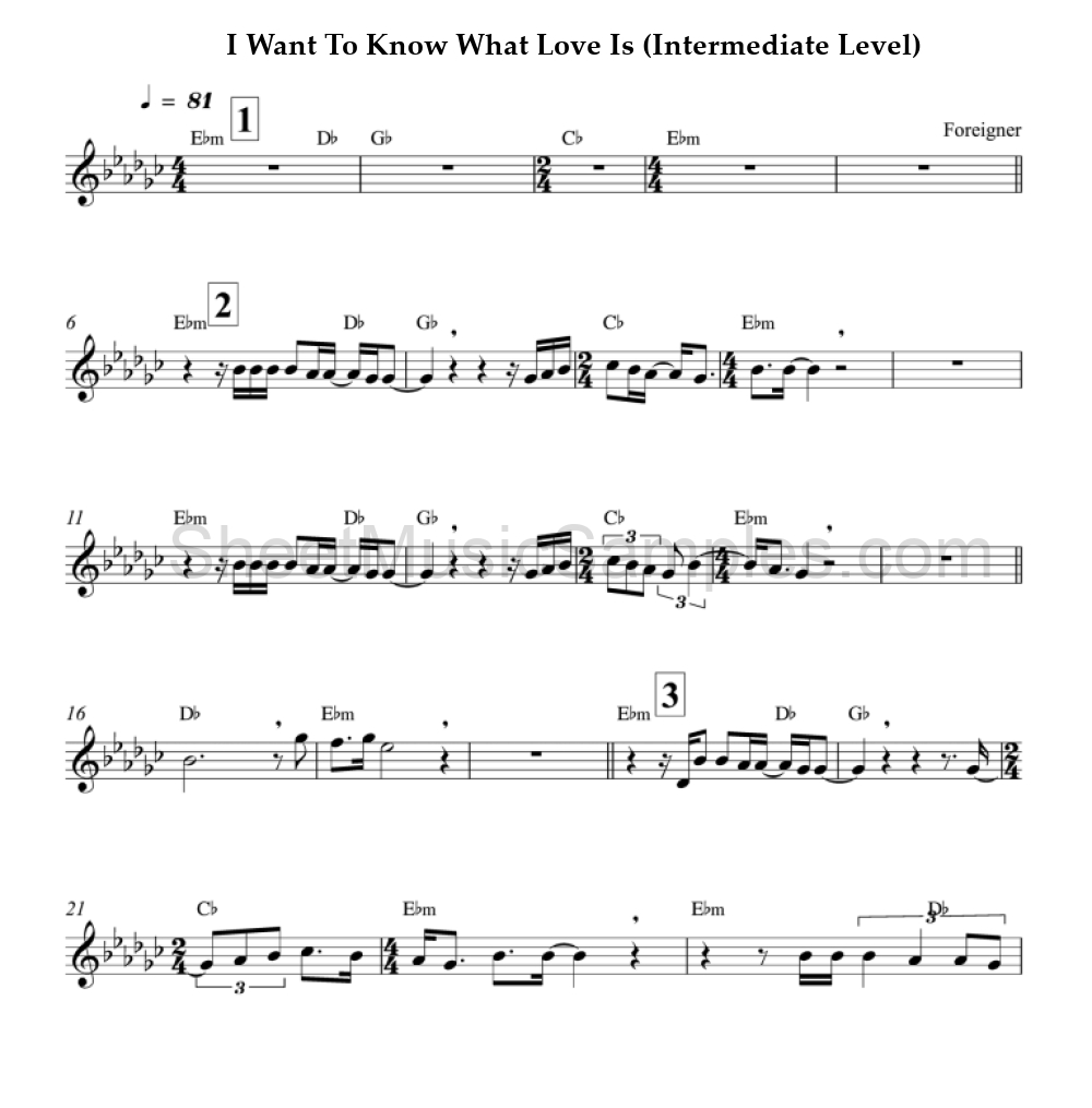 I Want To Know What Love Is (Intermediate Level)