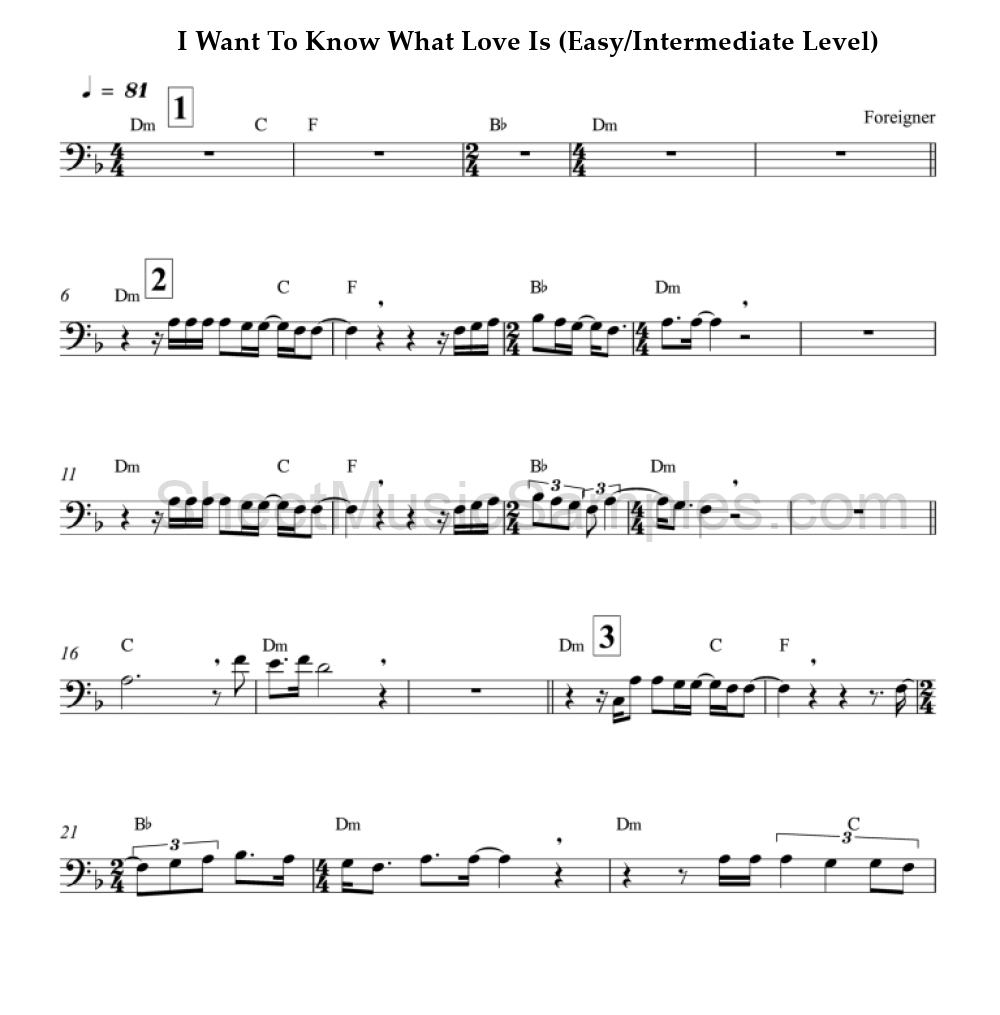 I Want To Know What Love Is (Easy/Intermediate Level)