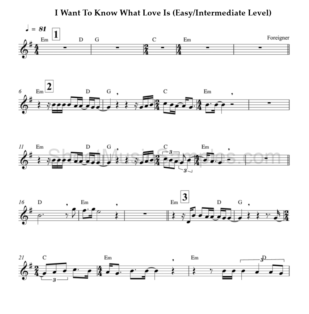 I Want To Know What Love Is (Easy/Intermediate Level)