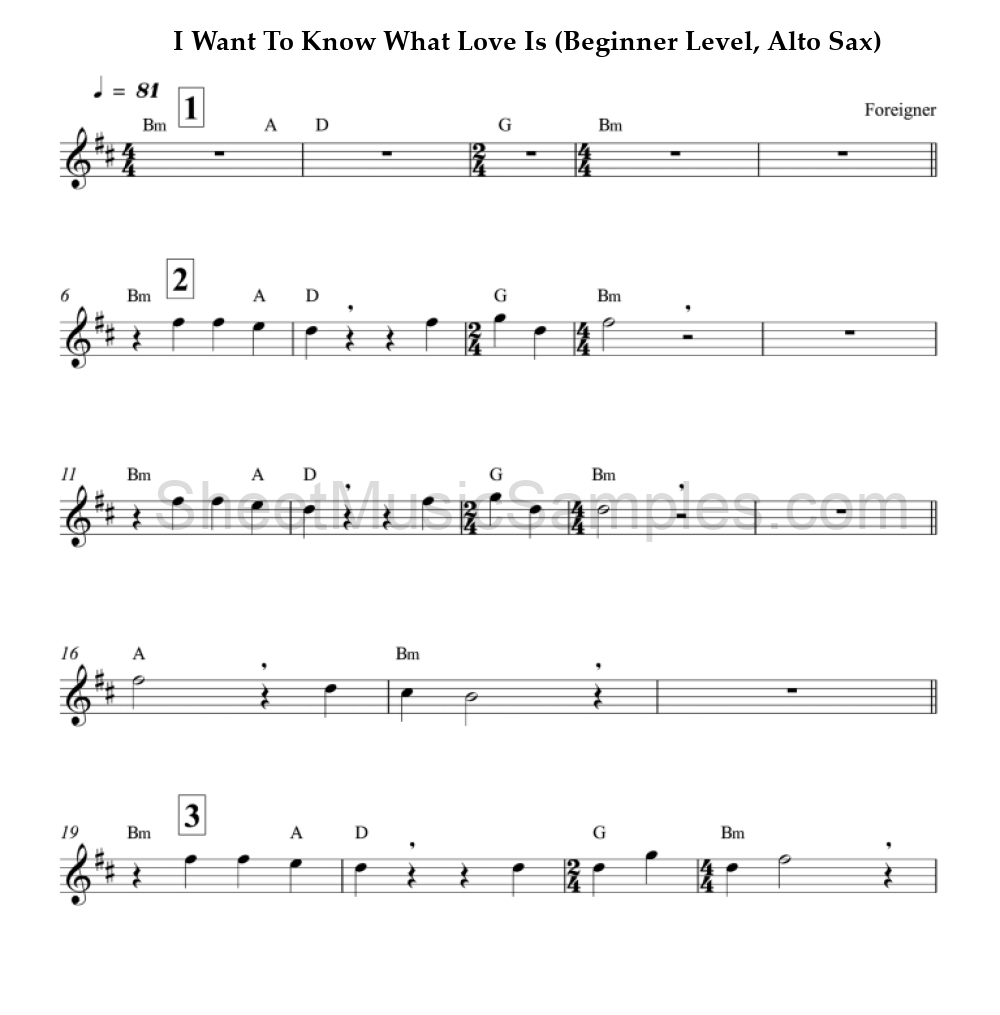 I Want To Know What Love Is (Beginner Level, Alto Sax)