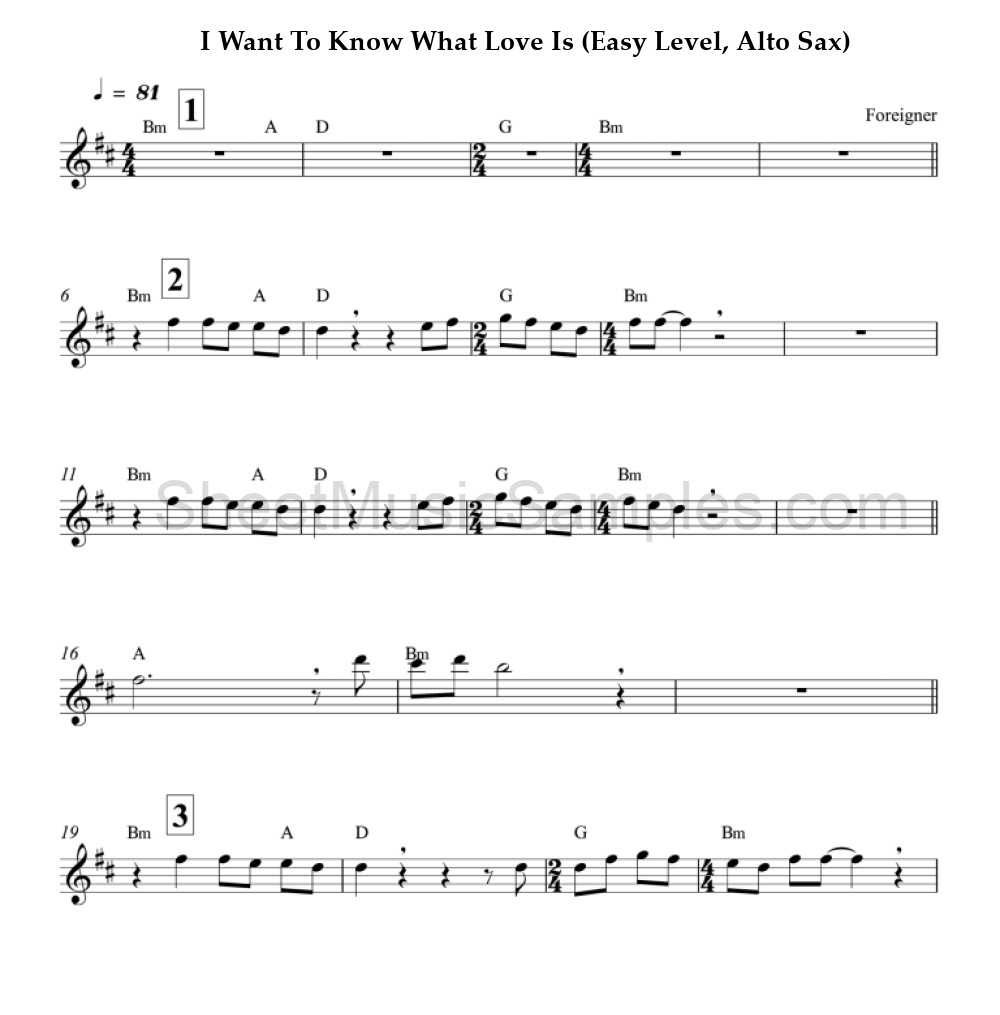 I Want To Know What Love Is (Easy Level, Alto Sax)