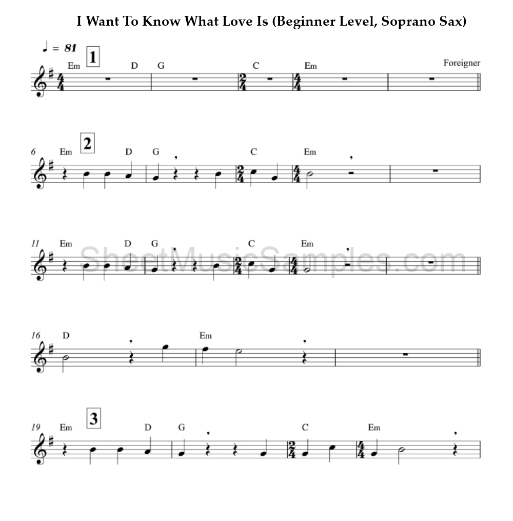 I Want To Know What Love Is (Beginner Level, Soprano Sax)