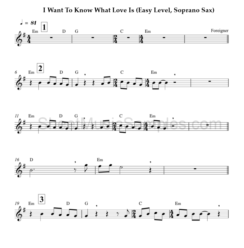 I Want To Know What Love Is (Easy Level, Soprano Sax)