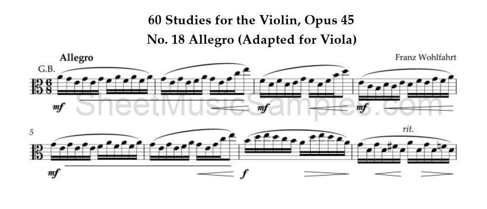 60 Studies for the Violin, Opus 45 - No. 18 Allegro (Adapted for Viola)