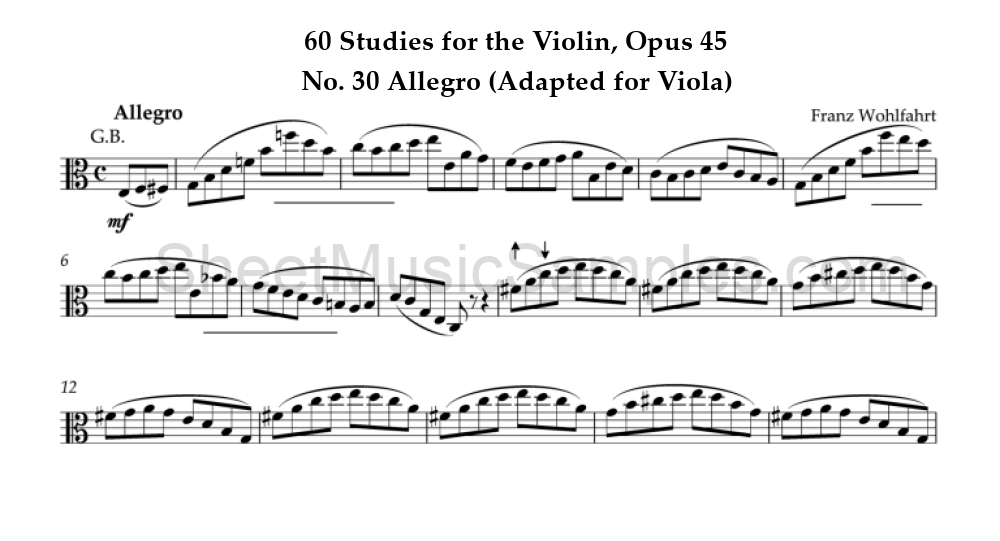 60 Studies for the Violin, Opus 45 - No. 30 Allegro (Adapted for Viola)