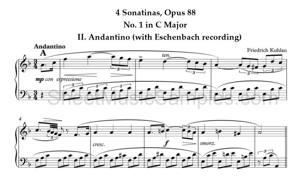 4 Sonatinas, Opus 88 - No. 1 in C Major - II. Andantino (with Eschenbach recording)