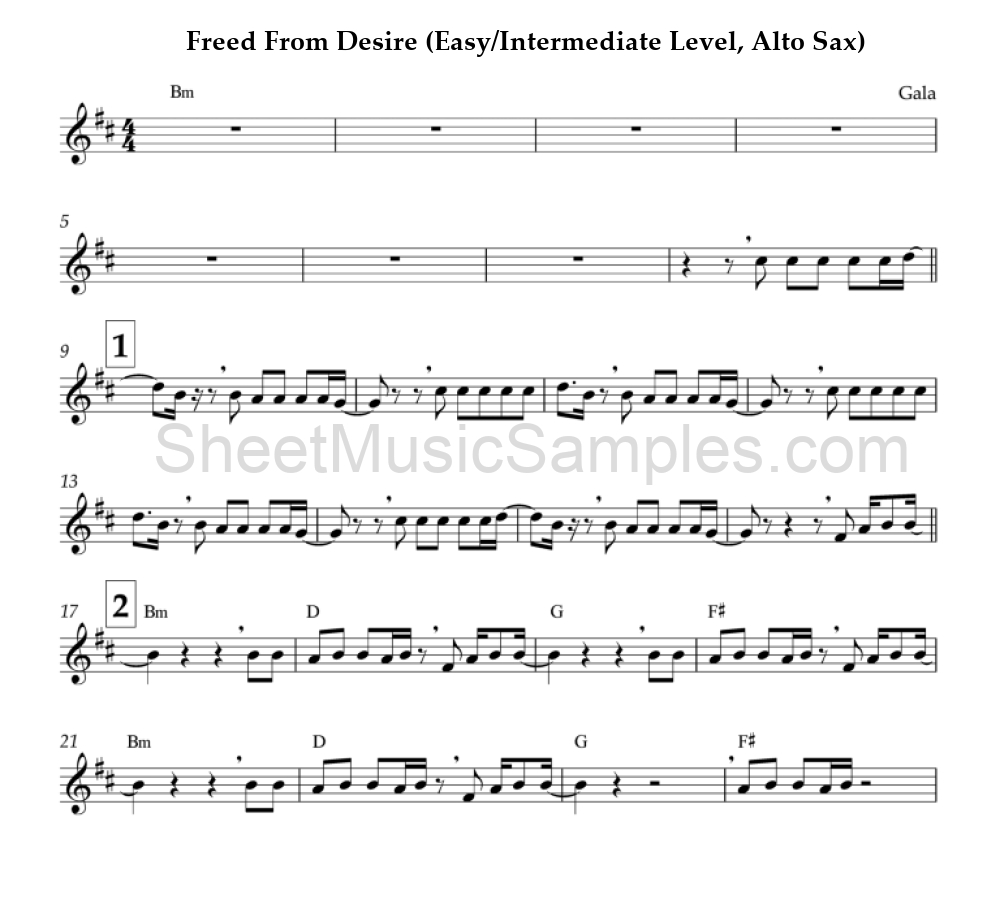 Freed From Desire (Easy/Intermediate Level, Alto Sax)