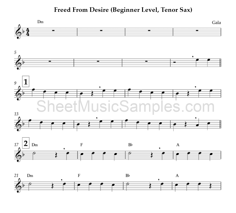 Freed From Desire (Beginner Level, Tenor Sax)