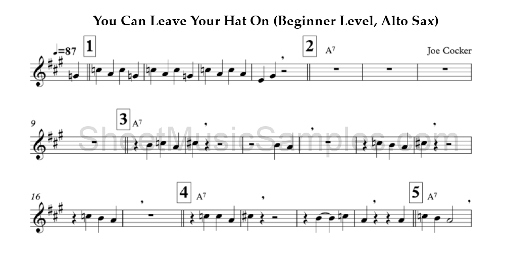 You Can Leave Your Hat On (Beginner Level, Alto Sax)