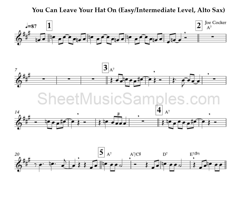 You Can Leave Your Hat On (Easy/Intermediate Level, Alto Sax)