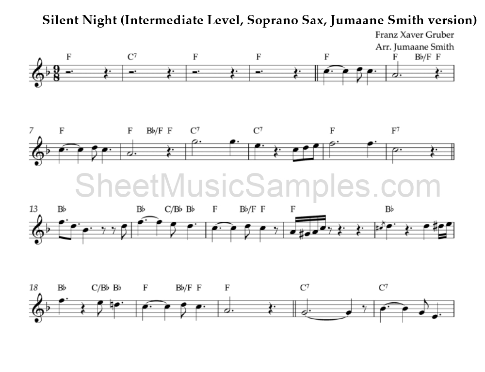 Silent Night (Intermediate Level, Soprano Sax, Jumaane Smith version)