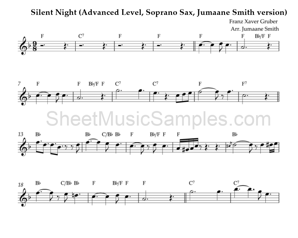 Silent Night (Advanced Level, Soprano Sax, Jumaane Smith version)