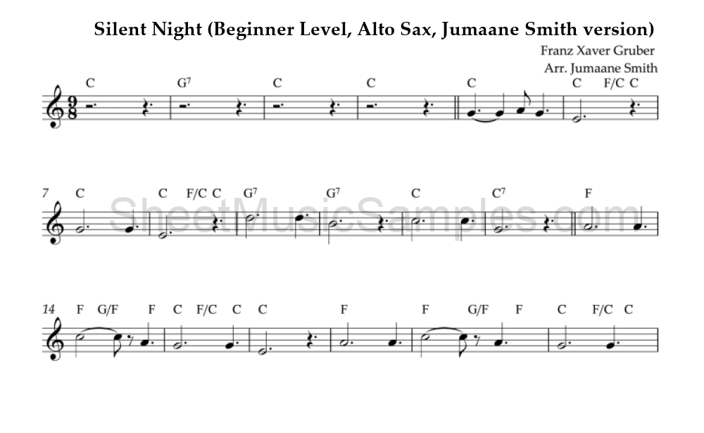 Silent Night (Beginner Level, Alto Sax, Jumaane Smith version)