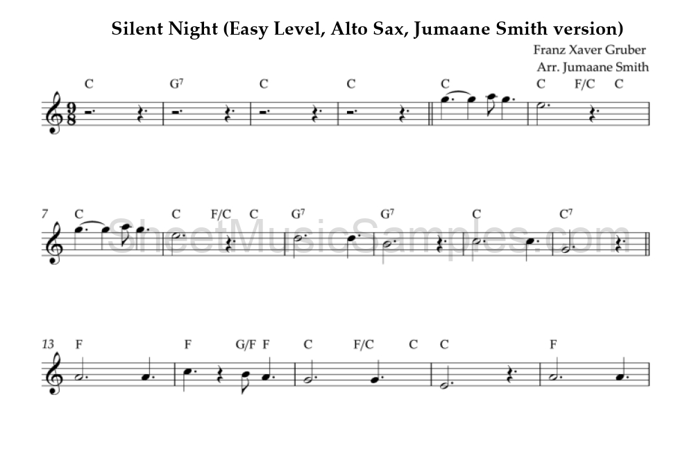 Silent Night (Easy Level, Alto Sax, Jumaane Smith version)