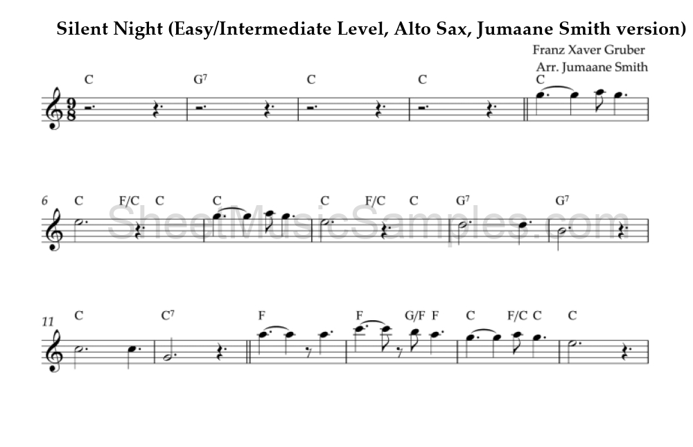 Silent Night (Easy/Intermediate Level, Alto Sax, Jumaane Smith version)