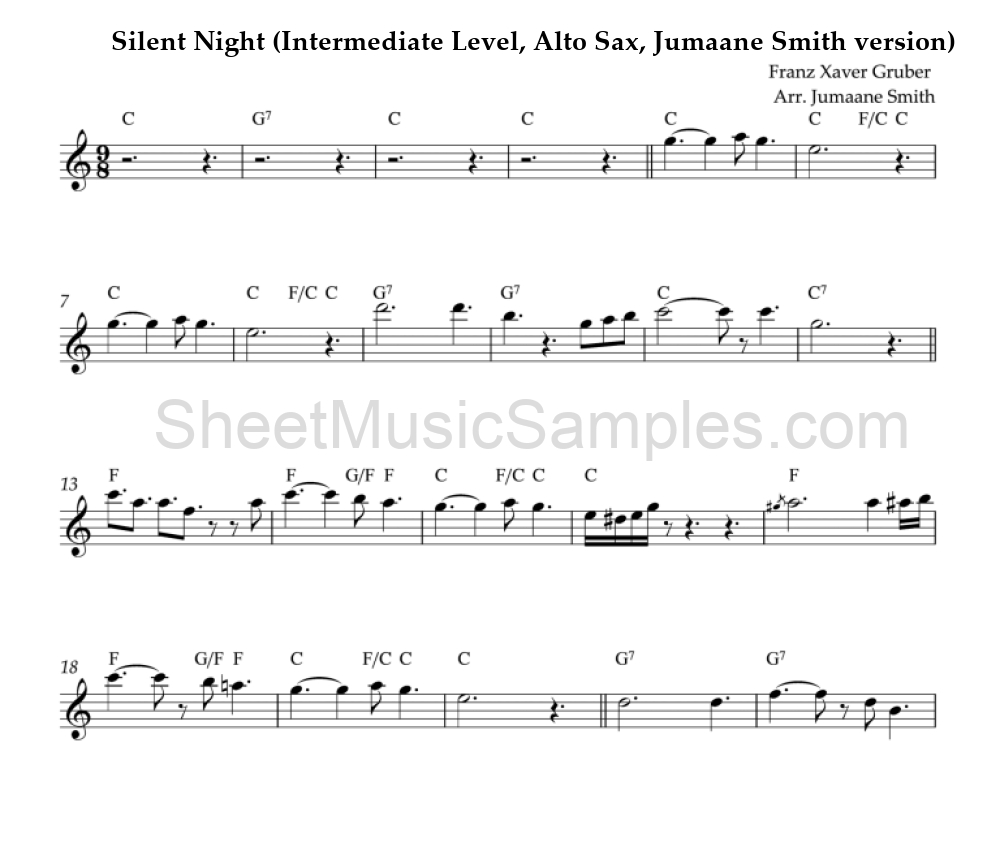 Silent Night (Intermediate Level, Alto Sax, Jumaane Smith version)