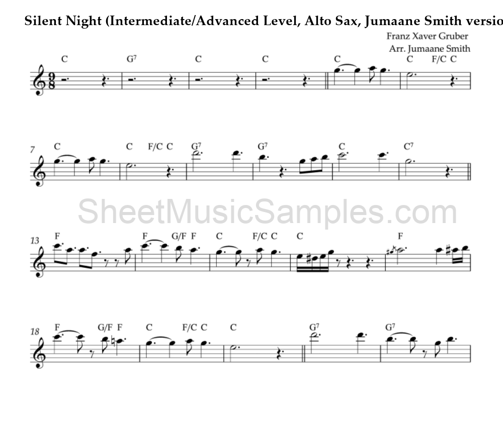 Silent Night (Intermediate/Advanced Level, Alto Sax, Jumaane Smith version)