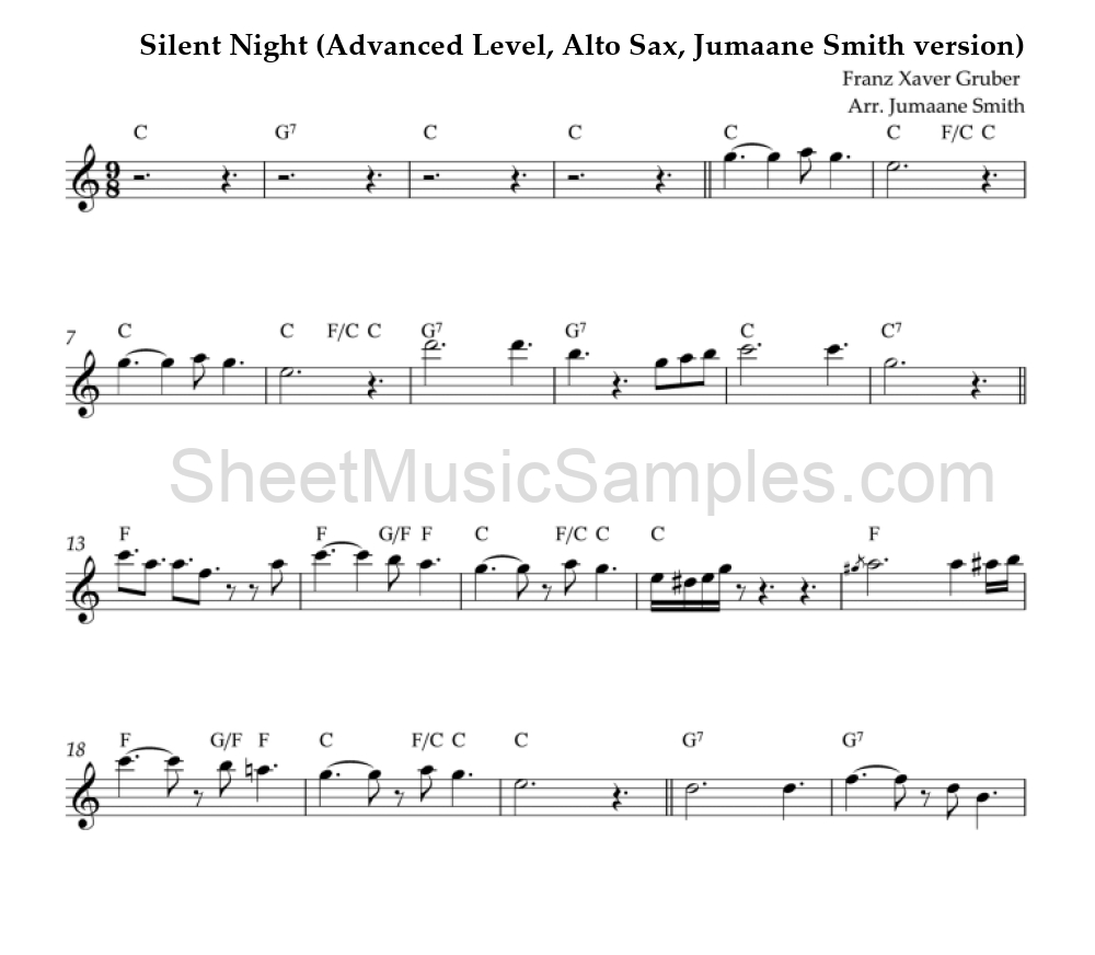 Silent Night (Advanced Level, Alto Sax, Jumaane Smith version)