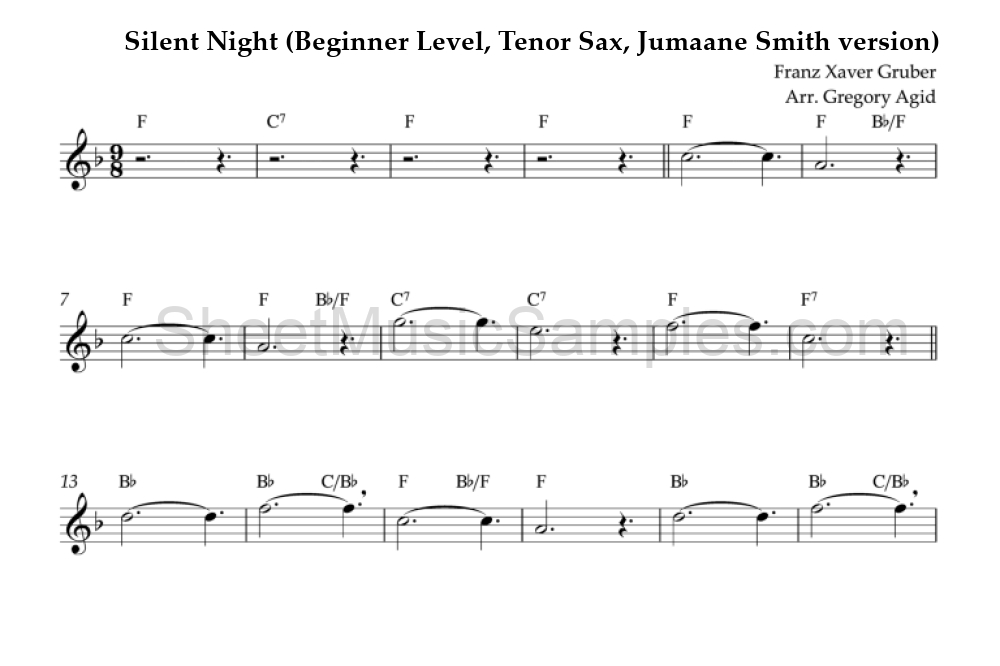 Silent Night (Beginner Level, Tenor Sax, Jumaane Smith version)