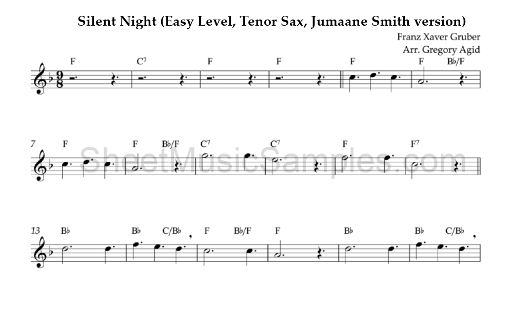 Silent Night (Easy Level, Tenor Sax, Jumaane Smith version)