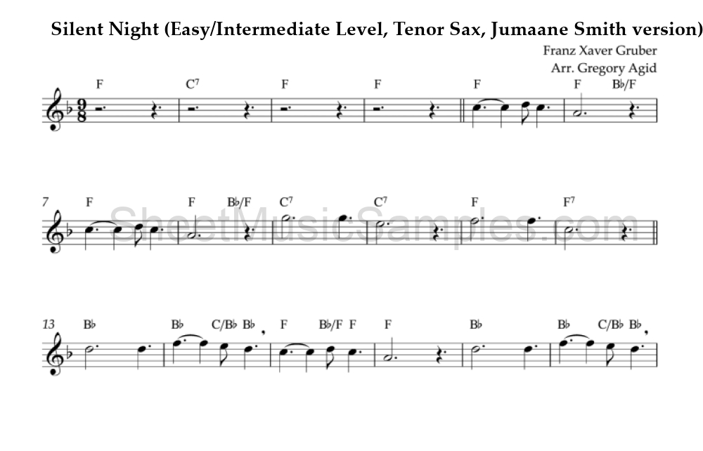 Silent Night (Easy/Intermediate Level, Tenor Sax, Jumaane Smith version)