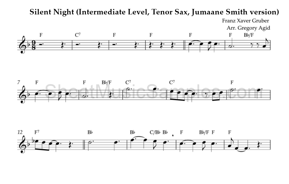 Silent Night (Intermediate Level, Tenor Sax, Jumaane Smith version)