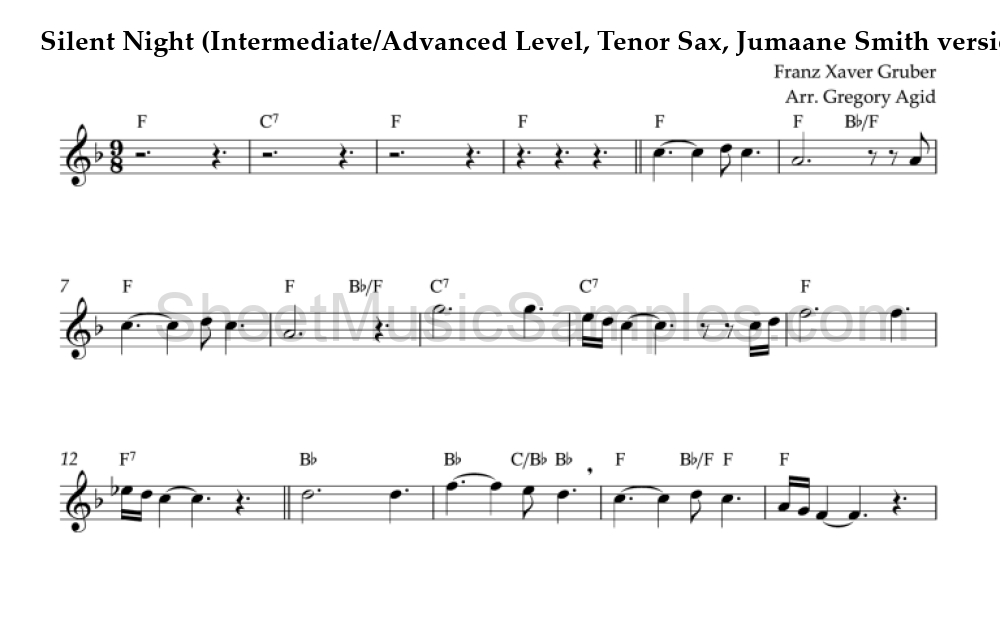 Silent Night (Intermediate/Advanced Level, Tenor Sax, Jumaane Smith version)