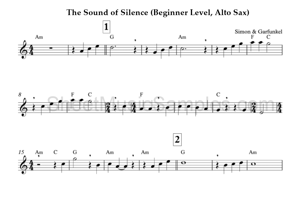 The Sound of Silence (Beginner Level, Alto Sax)