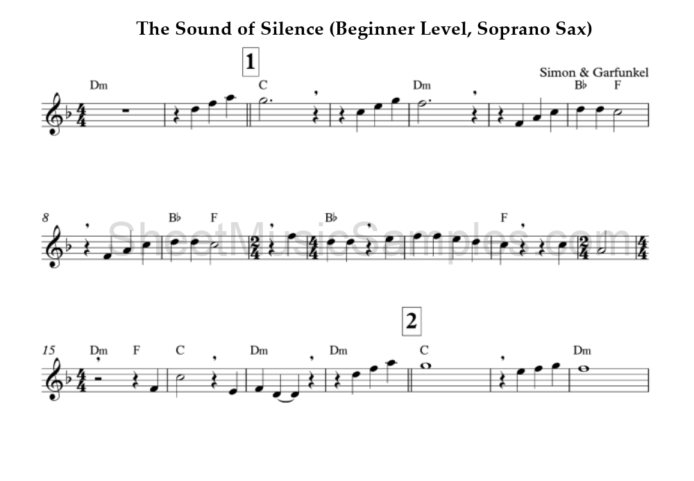 The Sound of Silence (Beginner Level, Soprano Sax)