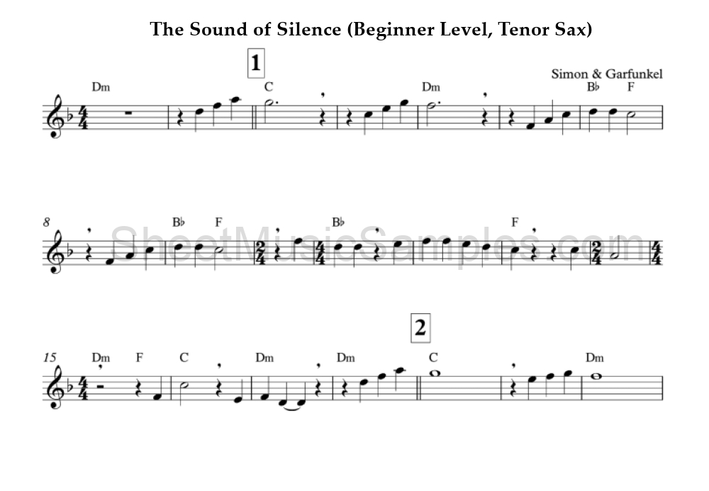 The Sound of Silence (Beginner Level, Tenor Sax)